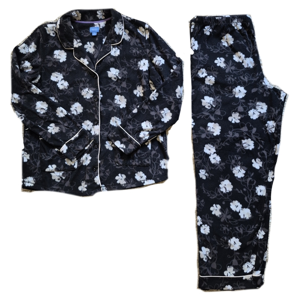 Simply Vera Wang Black Floral Fleece Pajama Set – Size XL - GUC